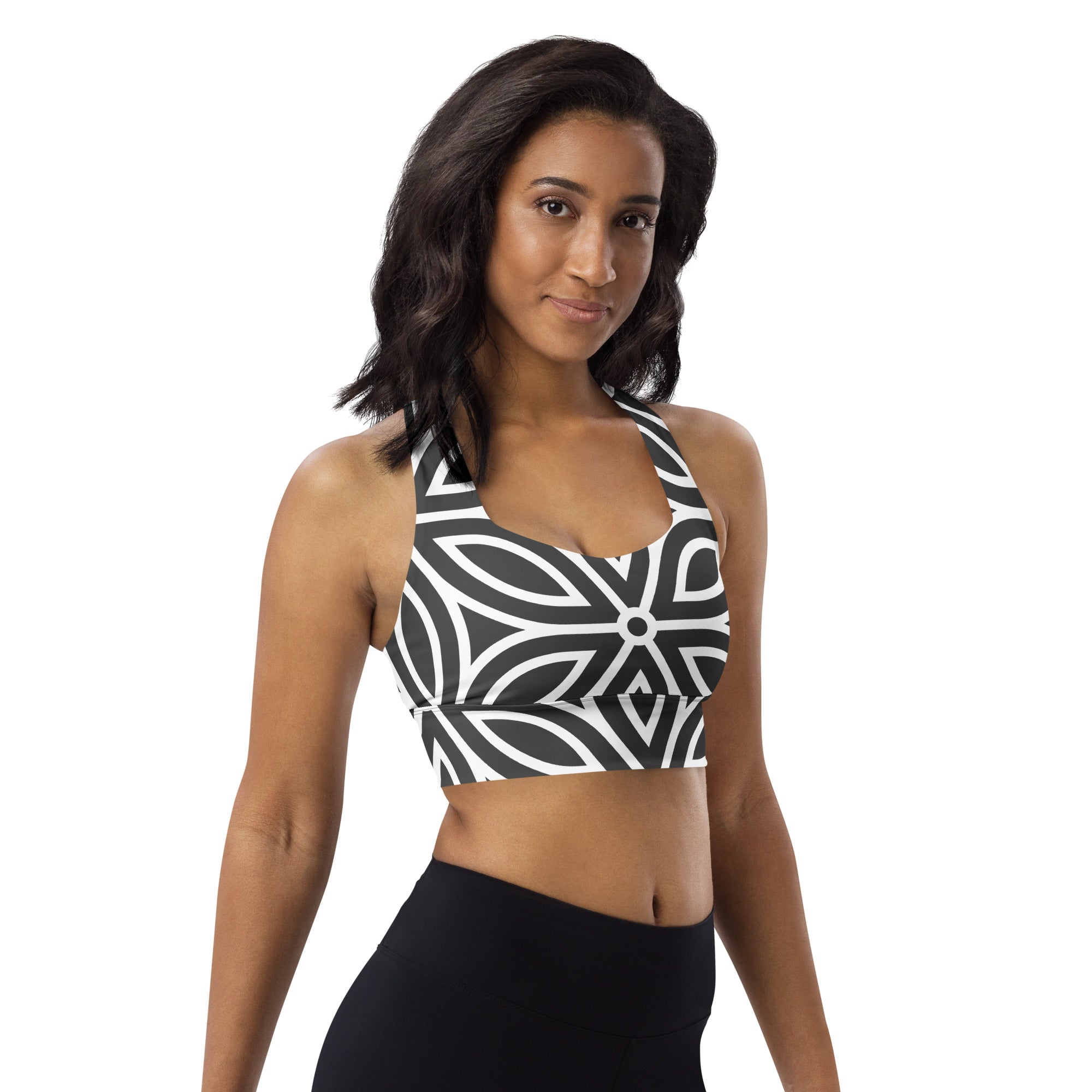 Geometric Petal Print Longline Sports Bra